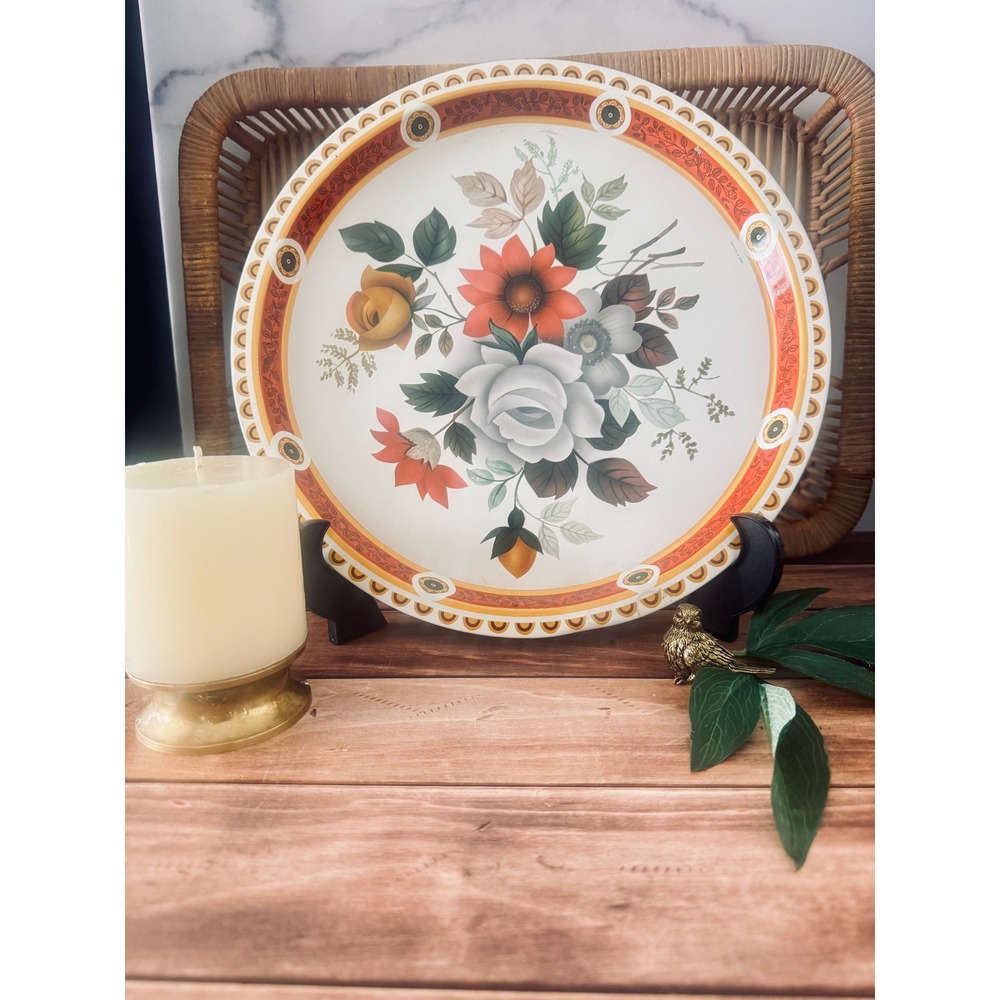 Vintage English metal serving tray, floral tea tray, made in England elite trays